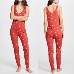 Wildfox Red Jumpsuit Falling White Heart, Small